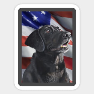 Patriotic American Flag and Black Labrador Dog Lover Art Sticker